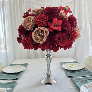 Centro de mesa clásico con rosas rojas artificiales para decoraciones de boda, arreglo de ramo de peonías otoñales mixtas - Product Image 2