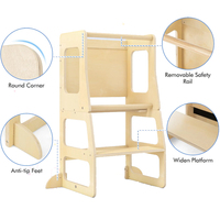 Tabouret de cuisine pliable 4 en 1 pour tout-petits Tour d'apprentissage Tour debout Table et chaise pliantes en bois pour enfants