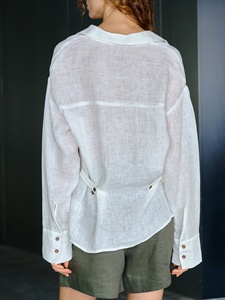 <span class=keywords><strong>Camicia</strong></span> 100% <span class=keywords><strong>Lino</strong></span> con Colletto, Maniche Lunghe, Scollo a V, Casual, Semplice, Vestibilità Ampia, con Cintura in Vita e Tasche, da <span class=keywords><strong>Donna</strong></span>, Primavera/Estate - Product Image 2