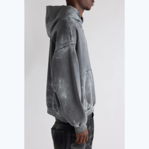 Sup sbiadito lavaggio nero oversize 100% cotone felpa con cappuccio da uomo con bordi angosciati - Product Image 2