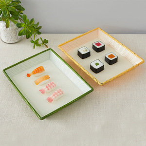 Bandeja de Servir Cuadrada Estilo Japonés, Color Verde y Amarillo Sólido, para Sushi, Frutas, Pasteles, Uso en Hoteles y Restaurantes - Product Image 1