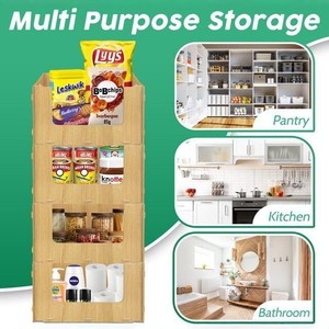 <b>Bamboo</b> Wood Stackable Storage <b>Basket</b> Multi Tier With Handle For Kitchen Bathroom Organization - Product Image 1