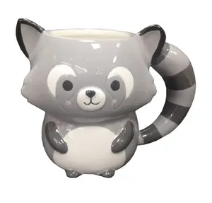Painted 3D raccoon ceramic water cup lovely animal expression ceramic cup mug