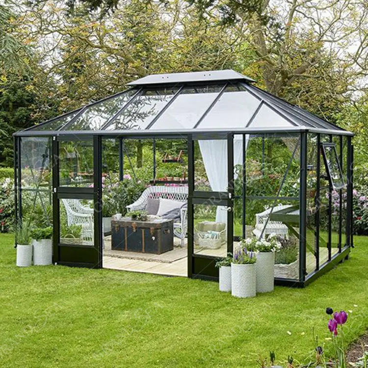 家のためのアルミニウムフレームの放出のプロフィールの太陽の表面部屋が付いている屋外の庭のガラスのサンルームの温室