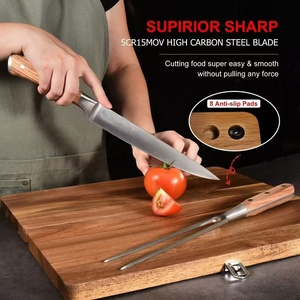 2025 dernier 2 pièces multi-fonctionnel Barbecue viande <span class=keywords><strong>couteau</strong></span> <span class=keywords><strong>et</strong></span> fourchette ensemble de sculpture couteaux à trancher ensemble avec <span class=keywords><strong>planche</strong></span> à découper en bois pour cadeau - Product Image 3