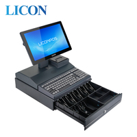 LICON 15.6'' Layar Sentuh All In One Sistem POS Windows 10 Mesin Kasir dengan Printer Thermal 58mm Terintegrasi Laci Uang Bluetooth/Wi-Fi