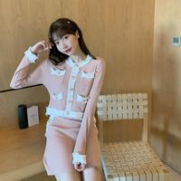 Cardigan manteau deux pièces femmes ensemble mode tempérament élégant deux pièces décontracté couleur correspondant gland simple boutonnage tricoté