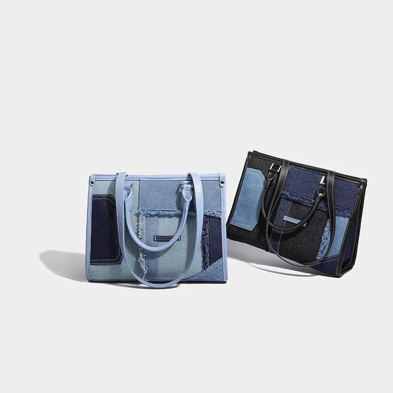 La maggior parte degli articoli di tendenza in questo momento all'ingrosso durevole riciclo Jeans borsa per la spesa spessa in Denim Tote borse a tracolla borsa in Denim per ragazza