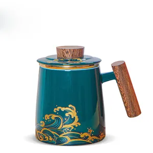 450ml Sandalwood handle Tea Mug, Chinese Ceramic Tea Cup, with Infuser and Lid mug