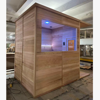 Sauna extérieur 2026 en bois de cèdre rouge, couleur bois naturel, double banc, vapeur sèche, poêle électrique 6 kW, 4 personnes - Grande Vente