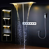 700x380mm 5 Fonctions Douche Ensemble Colonne Plafond De Bain Thermostatique Pluie Brouillard D'eau blanc Chaud LED Robinets