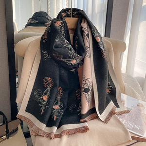 Hiver Chaud Couverture <span class=keywords><strong>Oversize</strong></span> Echarpes Fantaisie Fleur Motif Cachemire Châle Femmes Double Face Pashmina Echarpe Epaisse Couverture Etoles - Product Image 2