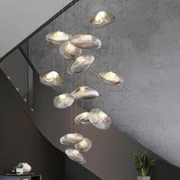 Lustre moderne en verre fait main sur mesure de grande taille pour escalier de duplex, décoration de luxe pour salon, luminaire suspendu