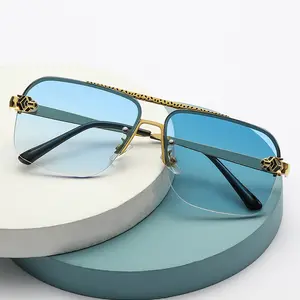 نظارات شمسية عصرية فاخرة للرجال والنساء بتصميم نصف إطار كبيرة الحجم Lunette De Soleil uv400 جودة sahdes مخصصة