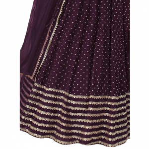 Fancified Purple Sequins Georgette Robe de soirée élégante Lehenga Choli pour la réception - Product Image 1