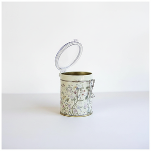 Kontensan ER0822E Pastel Yellow <b>Floral</b> Design Round Metal <b>Storage</b> <b>Box</b> 90x110 mm Wire Clasp Transparent Lid Decorative Solution - Product Image 2