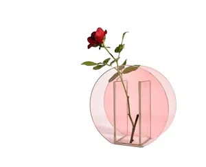 Wholesale transparent round vase-luxury tabletop heart acrylic flower vase for wedding transparent nordic acrylic round vase