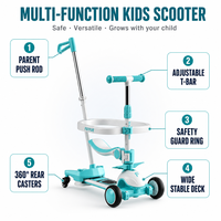 Trottinette pliable à trois roues pour enfants, avec poignée de poussée, guidon réglable sans paliers, siège inclus, pour tout-petits garçons et filles de 1 à 10 ans, vente en gros