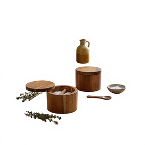 Natural Acacia Wooden <b>Storage</b> <b>Jar</b> with Airtight Wooden Cover 250ml Capacity Premium <b>Kitchen</b> Canister <b>for</b> Spice <b>Storage</b> Wholesale - Product Image 4