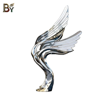 Escultura de Ala de Ángel Abstracta de Acero Inoxidable Pulido a Espejo, Arte Metálico Moderno de Gran Tamaño para Decoración de Jardín, Hotel o Paisaje