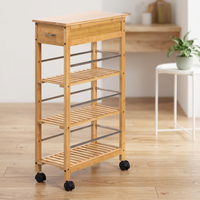 Carrito de Almacenamiento Móvil de Bambú con Ruedas y Cajón, Carro de Cocina de 4 Niveles para Especias, Herramientas y Almacenamiento, Unidad Utilitaria Moderna para el Hogar y Dormitorio