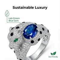 Anneaux en argent sterling 925 de marque célèbre, motif léopard, grand saphir bleu, zircone, anneaux classiques pour femmes, bijoux