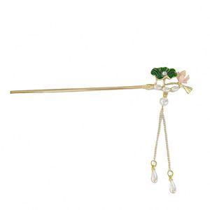 Horquilla de pelo estilo chino antiguo con hoja de loto y borla larga, horquilla para mujer con diseño elegante, horquilla para Qipao - Product Image 5