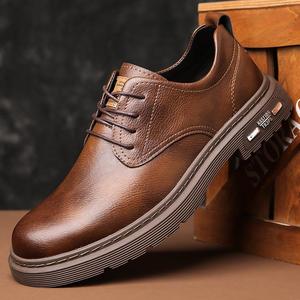 Chaussures décontractées pour hommes en cuir à lacets, bout rond, semelle extérieure en caoutchouc antidérapante, style automne - Product Image 2