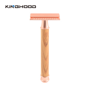 Pisau Cukur Pegangan Bambu, Pisau Cukur Keselamatan Kayu Balde Kembar Logam Ramah - Product Image 4