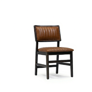 Brown Leather Upholstered Foam Filled Dining <b>Chair</b> Solid Wood Frame Tufted <b>Back</b> Seat Scandinavian Modern Style for Home Hotel - Product Image 1