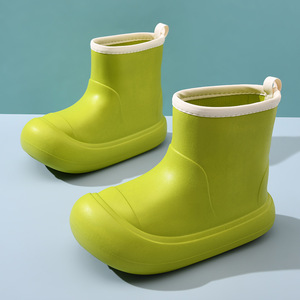 Bottes de pluie pour femmes, mi-mollet, semelle épaisse, antidérapantes, imperméables, EVA, couleur unie, jaune clair, pour l'été - Product Image 3