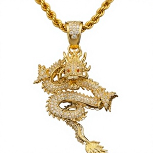 <b>Iced</b> <b>Out</b> Zircon Dragon Pendant Necklace Gold Plated Brass Charm Link <b>Chain</b> Hip Hop Jewelry Gift - Product Image 1