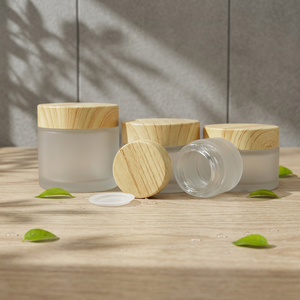 Tarros de vidrio esmerilado de boca ancha con logotipo personalizado al por mayor, frascos cosméticos vacíos mate con tapas de rosca de bambú natural - Product Image 2