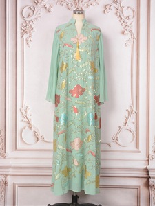 Robe Abaya Modeste Vintage en Polyester Respirant pour Femme, avec Paillettes, Pompons et Motifs Floraux, Longueur Ras du Sol, Vêtement de Mariage Tendance - Product Image 5