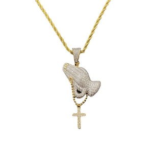 Dainty – collier en pierres <span class=keywords><strong>de</strong></span> zircone cubique glacées, pendentif <span class=keywords><strong>de</strong></span> mains <span class=keywords><strong>de</strong></span> <span class=keywords><strong>prière</strong></span> paring, chapelet, pendentif <span class=keywords><strong>de</strong></span> croix - Product Image 1