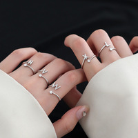 Bague lettre en argent sterling Style ouvert Bagues initiales A à Z Lettre S925 Zircone 26 Lettres Bague initiale