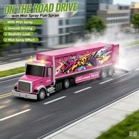 Camion Conteneur RC Graffiti DWI 2.4G 7CH, Camion Semi-Remorque RC 1:12 avec Pulvérisation, Lumières et Son, Jouet Camion de Transport à Remorque Détachable