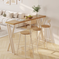 Tavolo Alto e Sedie in Legno Massello, Design Moderno Regolabile in Altezza, Ecologico, per Uso Esterno, Balcone, Caffè o Hotel