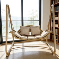 Fauteuil suspendu d'extérieur moderne en métal avec coussins imperméables - Conception double balançoire pour cour de villa et terrasse - 1 place