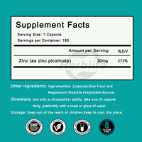 Capsules de Zinc Picolinate à Marque Blanche OEM 30mg – Soutien Immunitaire Végétalien – Complément de Zinc – 180 Capsules – Sans OGM – Sans Gluten