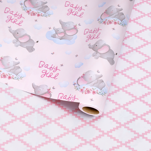 Factory Wholesale Double Side Printed Pink Baby <b>Elephant</b> <b>Gift</b> Wrapping Paper Custom Size Logo Baby Girl Present Packaging Paper - Product Image 3