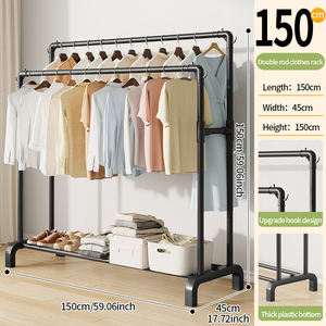 Nouveau Design Portant à Vêtements Métallique sur Pied avec Base <span class=keywords><strong>en</strong></span> PP, Intérieur/Extérieur, Anti-Rouille, Double Tringle, Séchoir à Linge - Product Image 6