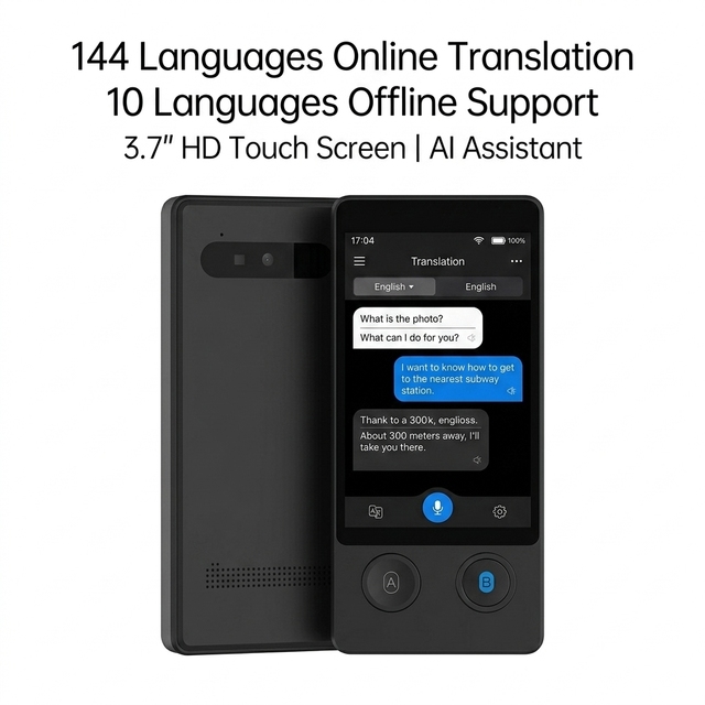 Professional W12 AI Voice Translator Device 144 Languages Online 10 Offline 3.7 Inch HD Touch Screen For Global Business