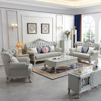 Canapé de luxe classique européen pour villa, style palais français haut de gamme, en cuir bleu combiné, en forme de U, mobile, trois places