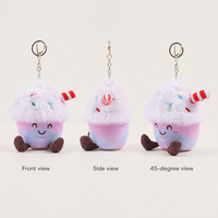 Peluche super douce 100% polyester, poupée en forme de tasse de crème glacée brodée, jouet anti-stress, porte-clés