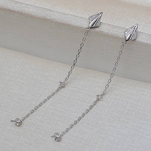 Boucles d'oreilles en argent S925 avec diamants pour femmes, bijoux en perles de 6 à 10 mm avec plateau vide, accessoires faits à la main pour bricolage 4977 - Product Image 2