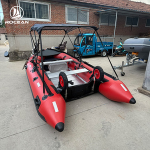 Bote Inflable de PVC de 4.2m (13.8 pies) con Ancho de 1.95m, Piso de Aluminio, Toldo Bimini, Ruedas de Lanzamiento y Escalera, Bote de Rescate para Pesca - Product Image 3