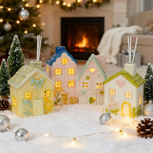 Высококачественный белый фарфоровый керамический рождественский домик с LED-подсветкой, декоративный керамический подсвечник для чайных свечей - Product Image 3