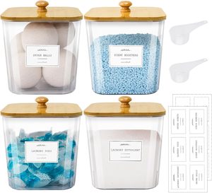 Lavanderia trasparente organizzazione contenitori grande detersivo in polvere contenitori con coperchi in legno <span class=keywords><strong>porta</strong></span> baccelli di bucato - Product Image 1