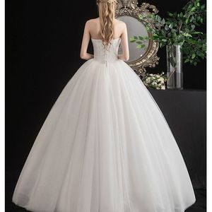 Wedding Dress Strapless Ball Gown Tulle Natural Waistline Simple Solid Color Ground Level Trailing Tail X033 - Product Image 5